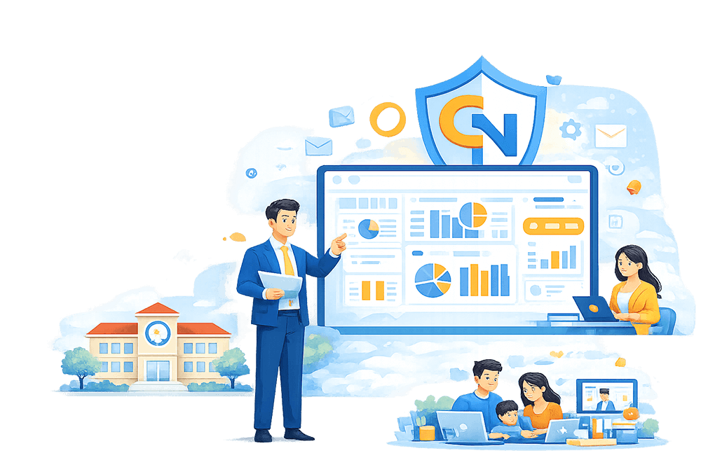 School management software dashboard illustration – ClassNexa ERP