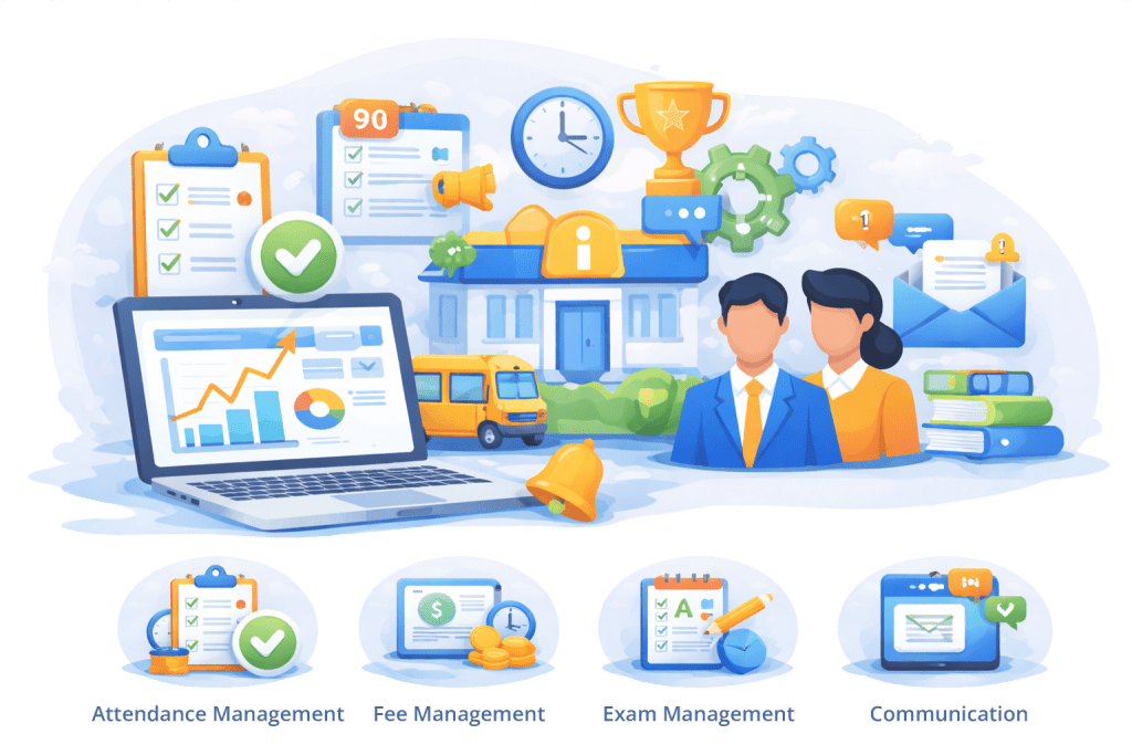 school management software dashboard illustration